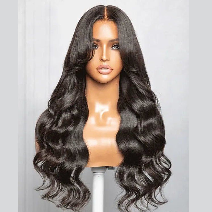 New Curtain Bangs Pre Cut HD Lace Wig Body Wave Guleless Wear&GO Human Hair Wigs