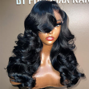 New Curtain Bangs Pre Cut HD Lace Wig Body Wave Guleless Wear&GO Human Hair Wigs