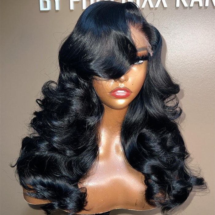New Curtain Bangs Pre Cut HD Lace Wig Body Wave Guleless Wear&GO Human Hair Wigs