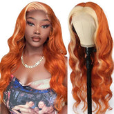 Ginger Wig With Blonde Highlights Body Wave Human Hair HD Lace Front Wigs