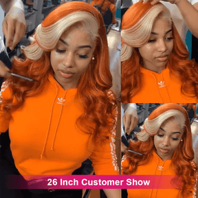 Ginger Wig With Blonde Highlights Body Wave Human Hair HD Lace Front Wigs