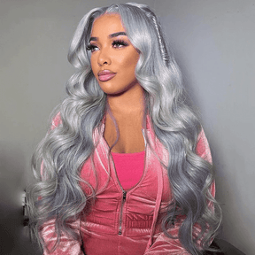 Body Wave Silver Grey Color Wig 100% Human Hair 13x4 HD Lace Front Wigs For Women