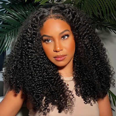 4C Edges Glueless Curly 8x5 HD  Lace Front Human Hair Wig Pre Plucked Hairline 220% Density Fast Shipping For Black Women