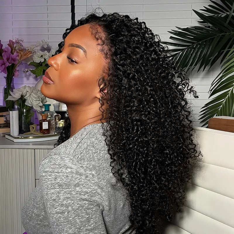 4C Curly Edges Hairline Glueless Curly Lace Front Human Hair Wig
