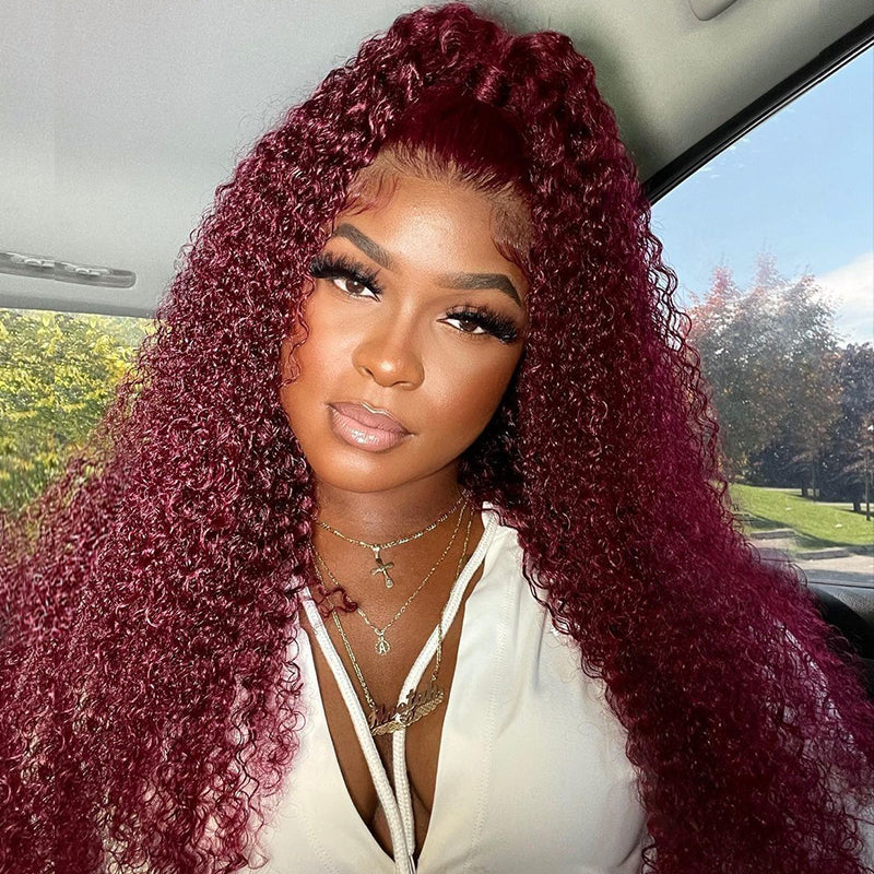Pizazz Hair 30inch Jerry Curly 99j Burgundy 13x6 Hd Lace Frontal Human Hair Wigs  100% Human Hair Flash Sale