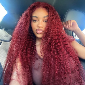 Pizazz Hair 30inch Jerry Curly 99j Burgundy 13x6 Hd Lace Frontal Human Hair Wigs  100% Human Hair Flash Sale