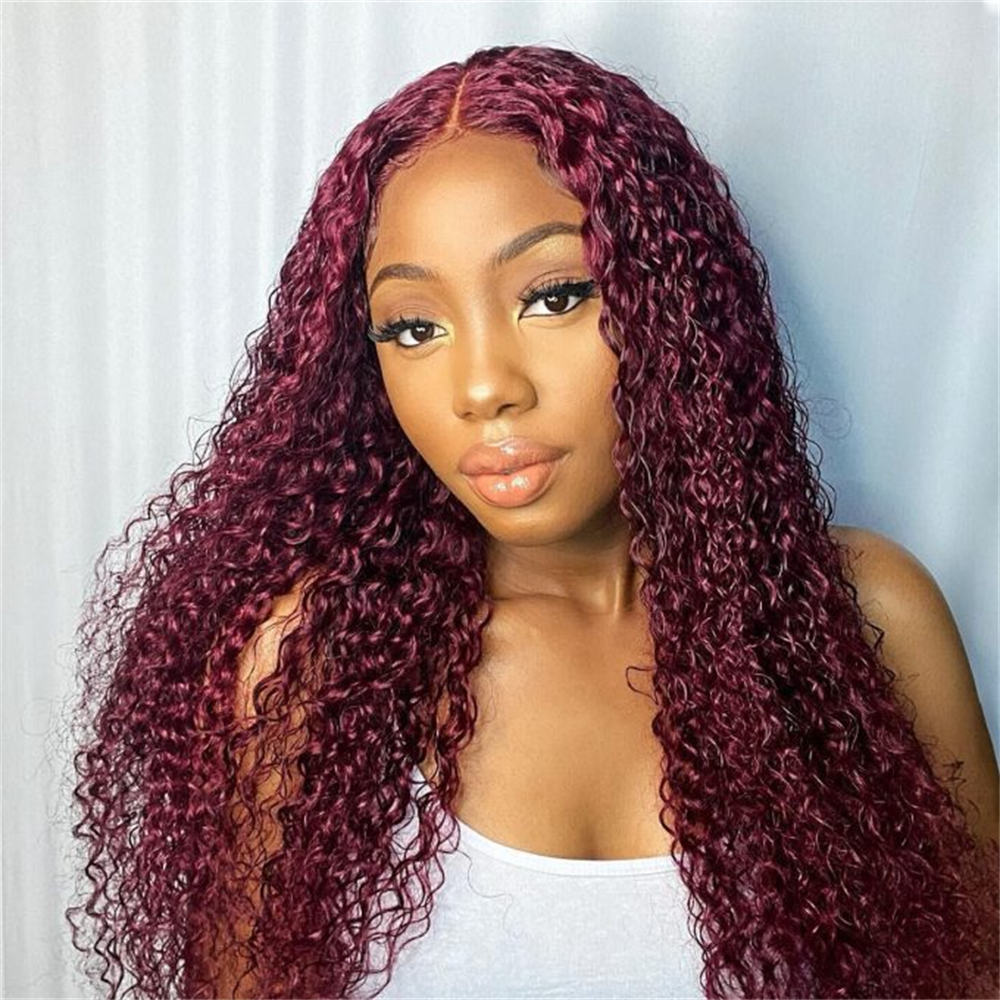Pizazz Hair 30inch Jerry Curly 99j Burgundy 13x6 Hd Lace Frontal Human Hair Wigs  100% Human Hair Flash Sale