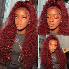 Pizazz 99J Burgundy Lace Front Wigs Human Hair Pre Plucked 12A 13x6 HD Lace Frontal Wigs with Baby Hair