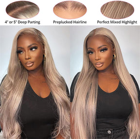 P18/613 Highlights Wig Straight 100% Human Hair Lace Front Pre Plucked Natural Hairline