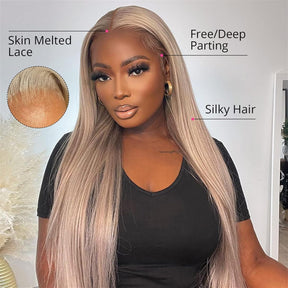 P18/613 Highlights Wig Straight 100% Human Hair Lace Front Pre Plucked Natural Hairline
