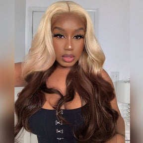 Ombre 613/4 Brown Colored Lace Frontal Body Wave Wig 13x4 HD Lace Human Hair Wigs