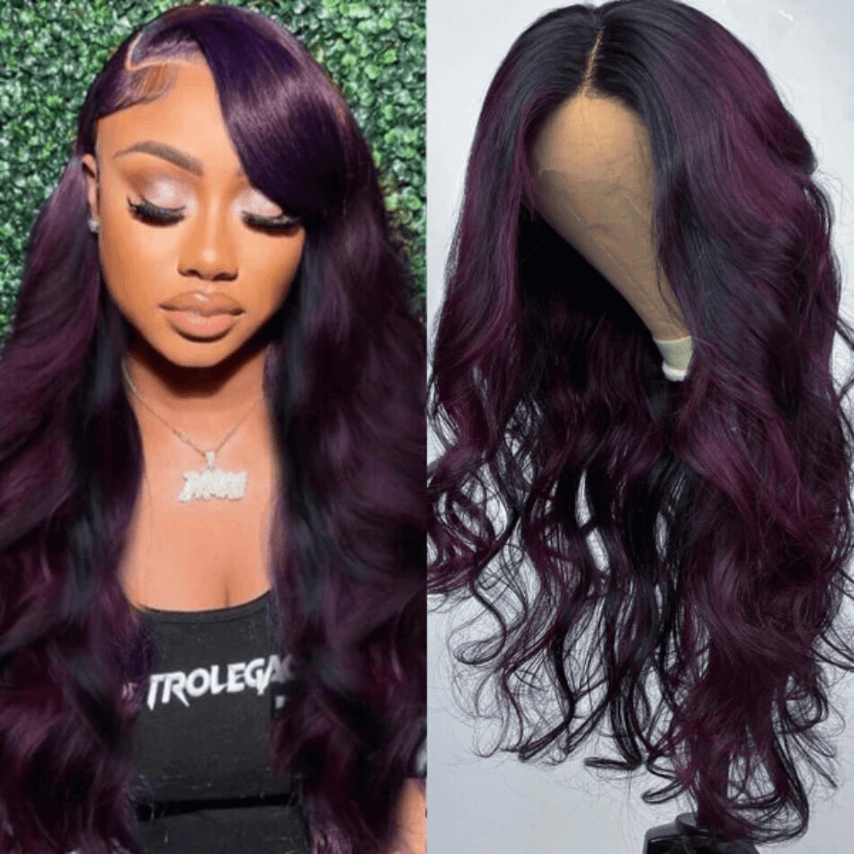 Balayage Purple Highlight Lace Front Wigs