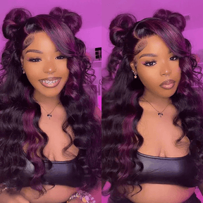 Balayage Purple Highlight Lace Front Wigs