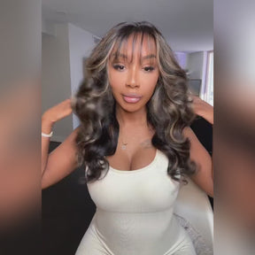Curtain Bangs 1B/27 Blonde Balayage Highlight Body Wave Wig Glueless HD Lace Human Hair Wigs