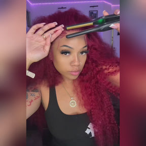 Pizazz Hair 30inch Jerry Curly 99j Burgundy 13x6 Hd Lace Frontal Human Hair Wigs  100% Human Hair Flash Sale