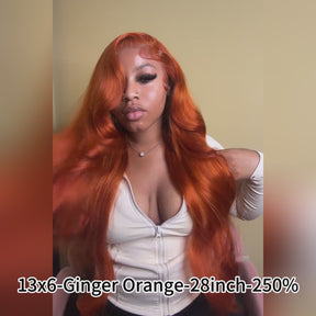 13x6 HD Burnt Orange Body Wave Wig Colored Human Hair Glueless Lace Wigs