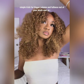 Pizazz Hair Honey Blonde Afro Curly  4C Edges Curly Bob Wigs Human Hair 8x5 Wear Go Wig With Curly Edges Baby Hair