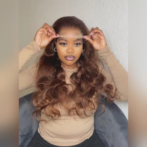 Pizazz New Chocolate Brown Wig Body Wave 13x6 Full Lace Drawstring Wig Pre Plucked Natural Hairline 250% Density