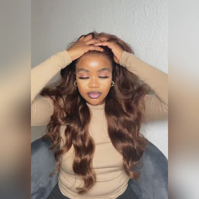 Pizazz New Chocolate Brown Wig Body Wave 13x6 Full Lace Drawstring Wig Pre Plucked Natural Hairline 250% Density