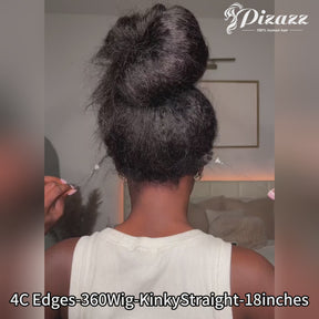Pizazz Hair 4C Edges Invisi Strap Snug Fit 360 hd Lace Frontal Kinky Straight Wig with Pre Plucked Hairline Human Hair Wigs