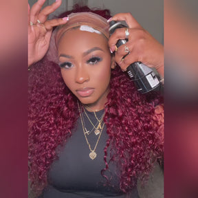 Pizazz Hair  99J Burgundy  Water Wave 13x6 HD Lace Front WigsHuman Hair Wigs For Women 250% Density