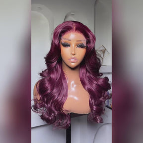 Black Cherry Dark Purple Sugar Plum Body Wave 13x6 HD Lace Front Wigs Human Hair Wigs