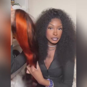 Pizazz Hair #4/350 Red Copper Highlight Body Wave 13x6 Full Lace Front Wigs Human Hair Pre Plucked for Women  (26Inch) 180% Density