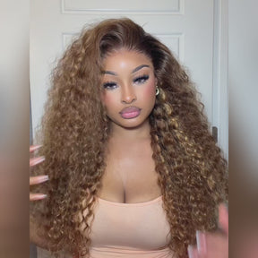 Pizazz Hair 13x6 Highlight 4/27 Color  Deep Wave Lace Front Wigs Human Hair Ombre Curly Glueless Wig