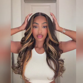 Butterscotch Highlights Brown Wig #1B/30 Highlight Colored Wigs Body Wave Wig 220% Density