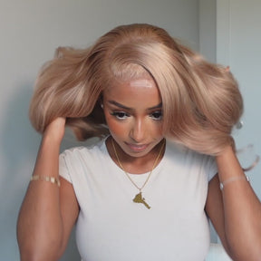 Pizazz Hair 13x4 Lace Front Wig Light Flaxen Brown 16# Cozy Blonde Body Wave Human Hair Wigs