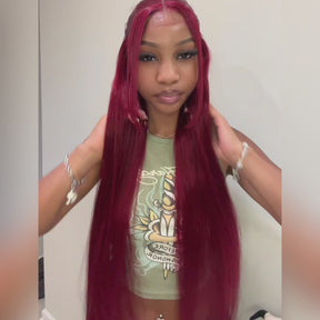 Pizazz 13x6 99j Burgundy Lace Front Wigs Human Hair Pre Plucked HD Straight Lace Front Wigs Human hair Glueless 30 Inch Red Wig