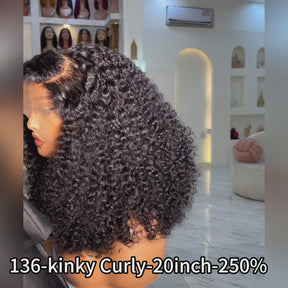 Pizazz Hair 250% Density Full Kinky Curly HD Lace Front Wigs Pre bleached Human Hair Wigs