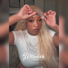 613 Blonde Color 13*6 HD Lace Frontal Silk Straight  Human Hair Wigs 180% Density