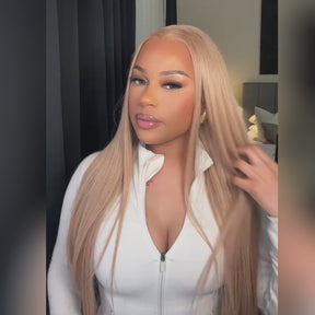 Pizazz Hair Light Flaxen Brown 16# Cozy Blonde Straight  Wigs 13x6 Lace Frontal Wig for Black Girl