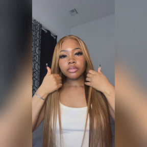Honey Blonde Highlight Straight 13x6 Full Frontal HD Lace Wig Pull & Go Human Hair Wigs