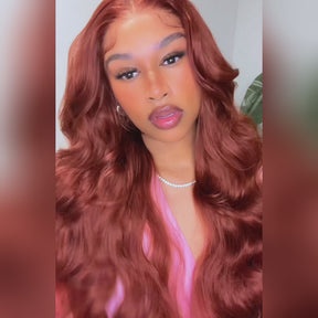 Pizazz 13x6 Full Lace Reddish Brown Human Hair Wigs Body Wave Dark Red Brown Parting Max Wigs Pre Plucked Natural Hairline