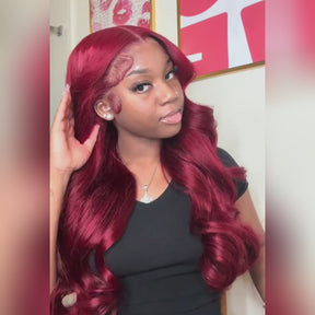 Pizazz 99j Burgundy Lace Front Wigs Human Hair 28Inch 13x6 Burgundy Wig Human Hair 250% Density Brazilian Virgin Straight Human Hair Wigs