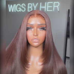 Pizazz Hair Layered Cut #4 Dark Brown Straight 8X5 Glueless With Pre-plucked Hairline Human Hair Wigs