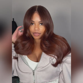 Curtain Bangs Glueless HD Lace Wig Reddish Brown Straight Body Wave Human Hair Wigs with Adjustable Strap-Pizazz Hair
