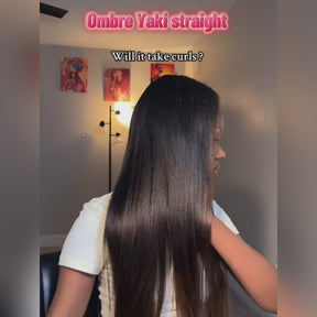 Pizazz Hair Chestnut Brown Ombre Yaki Straight Wig 8x5 Wear Go Glueless Human Hair Wigs 220% Density