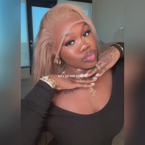 Pizazz Hair Ash Blonde 18# Straight Hair 13x4 Lace Front Wigs Skin Melt Lace Wigs