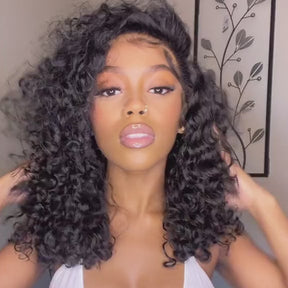 13x6 Glueless Short Bouncy Deep Curly Bob Wigs Human Hair HD Lace Wig Pre Bleached & Plucked 220% Density