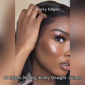 Pizazz Hair 4C Edges Invisi Strap Snug Fit 360 hd Lace Frontal Kinky Straight Wig with Pre Plucked Hairline Human Hair Wigs