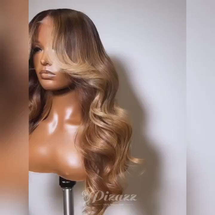body wave honey blonde ombre highlight hd lace wigs