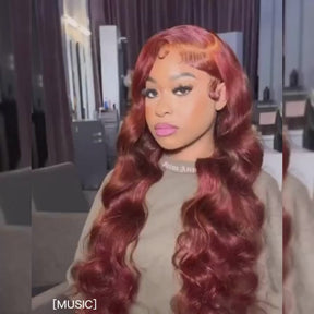 Reddish Brown Human Hair Wigs Body Wave Dark Red Brown 13x4 HD Lace Wig