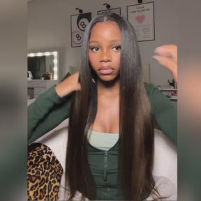 Pizazz Hair Chestnut Brown Ombre Yaki Straight Wig 8x5 Wear Go Glueless Human Hair Wigs 220% Density