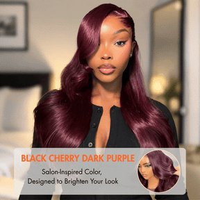 Black Cherry Color Body Wave Human Hair Wigs 13x6 Full Lace Frontal Pre-Everything Glueless Wigs