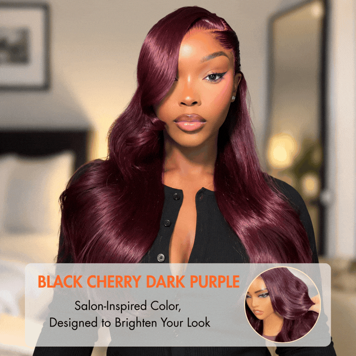 Black Cherry Color Body Wave Human Hair Wigs 13x6 Full Lace Frontal Pre-Everything Glueless Wigs