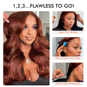180% Density Reddish Brown Glueless 13x6 Body Wave Full Frontal HD Lace Wig