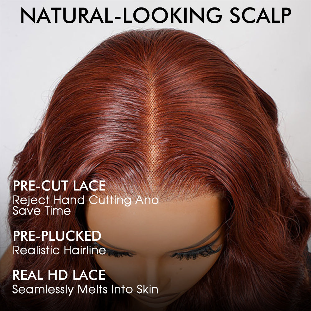 180% Density Reddish Brown Glueless 13x6 Body Wave Full Frontal HD Lace Wig